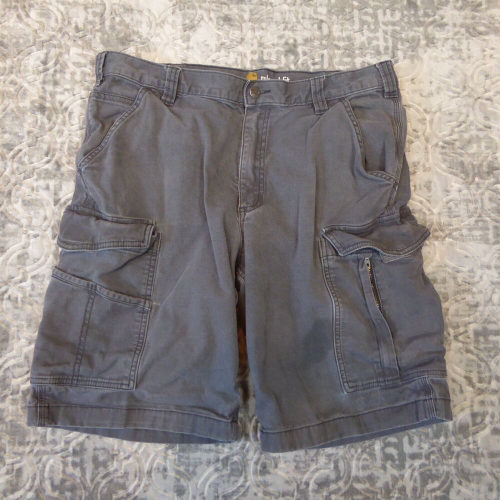 Carhartt Shorts Mens 36 Gray Relaxed Fit Work Stretch Cargo Dark Comfort Flex